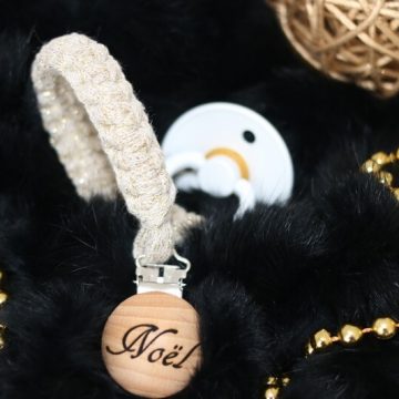 Attache sucette sable et fil doré