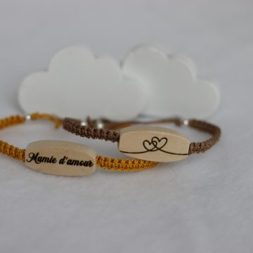 braceet à personnaliser et à offrir en soie et en bois