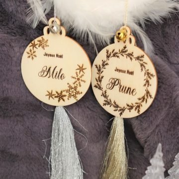 decoration de noel argente et dore personnalisable avec prenom