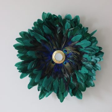 décoration en plumes d'oies vertes et plumes de paon
