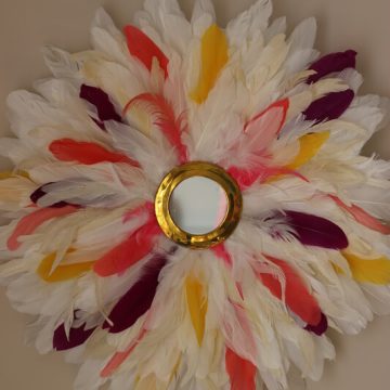 decoration murale en plumes naturelles de coq et d'oie