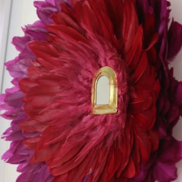 plume d'oie rouges et violettes décoratives