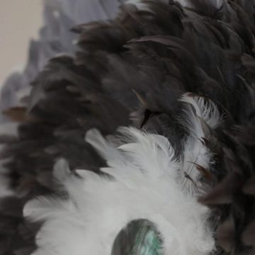 pièce décoratives en plumes de coq et d'oies grises fait main